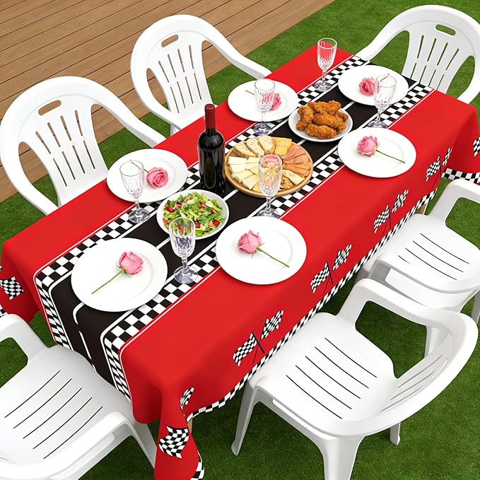Slergut Race Car Birthday Party Decorations, 8 Pack Racing Car Tablecloth Checkered 54"x108", Race Cars Decorations Party Supplies Favors, Cars Birthday Decoration for Boys Baby Shower