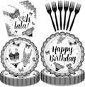96Pcs Black Lingerie Happy Birthday Decorations Bras and Panties Plates and Napkins Lingerie Bachelorette Party Tableware for Women Girls Birthday Bachelorette Bridal Shower Party Supplies Serves 24