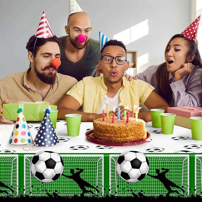 Kochorie 2 Pieces Soccer Party Tablecloth Plastic Soccer Themed Tablecover Disposable Rectangle Tablecloths Sports Themed Party Decoration for Soccer Birthday Supplies