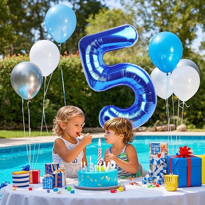 10PCS 40 Inch Large Foil Number Balloons 0-9 Set - Reusable Metallic Blue Birthday Wedding Decorations