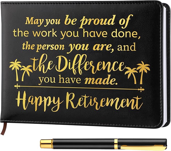 Ctosree Retirement Guest Book with Signature Pen Retirement Party Gift Supplies for Women Men Office Colleague Advice and Wishes Decorations(Elegant)