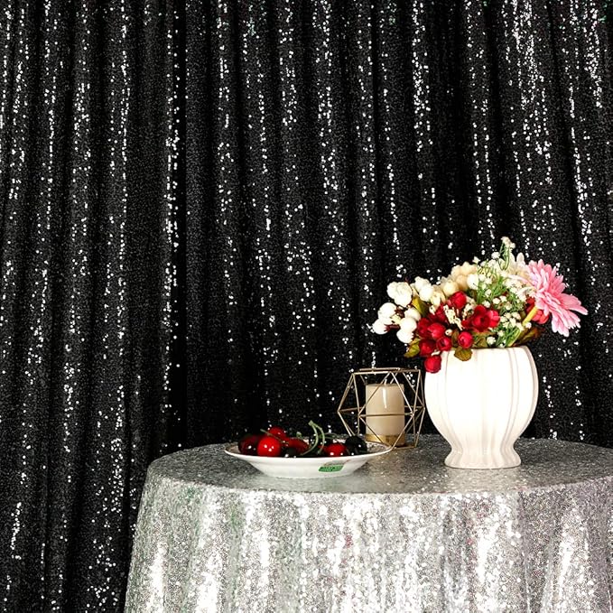 Juya Delight 10ft x 10ft Black Sequin Photography Backdrop Curtain for Party Banquet Festival Wedding Anniversary Exhibition