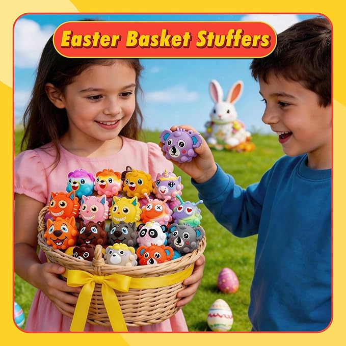 24 PACK Animal Pop Balls Party Favors for Kids, 3D Pop Fidget Balls Toys Bulk, Gifts for Boys & Girls, Goodie Bag Stuffers, Pinata Stuffers, Treasure Box Toys, Prizes for Kids