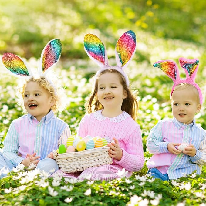 MGparty 12 PCS Easter Bunny Ears Headbands Colorful Rabbit Ear Hairband for Easter Party Decoration for Kids and Adult