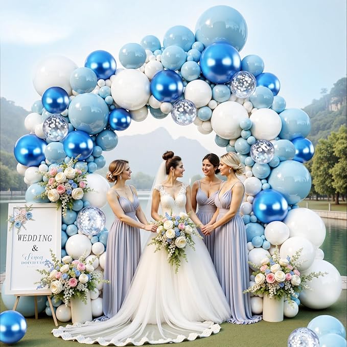 Blue Balloon Arch Kit Garland, Baby Blue Balloons White Silver Confetti Balloons for Boy Baby Shower Decorations Birthday Gender Reveal Bridal Shower Wedding Graduation Ocean Party Decorations