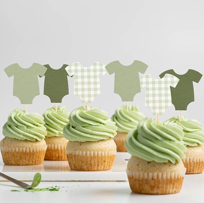 Green Bodysuit Cake Topper - Green Gingham Cake Topper,Baby Shower Decoration,Girl Boy/Gorl Baby Shower (green)