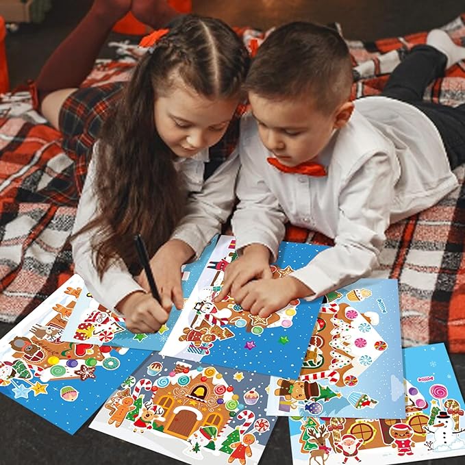 36 Sheets Make a Gingerbread House Stickers - Make Your Own Gingerbread House Stickers, Christmas Party Favor for Kids, Christmas Stickers for Gifts Goodie Bag Stocking Stuffers(12 Set)