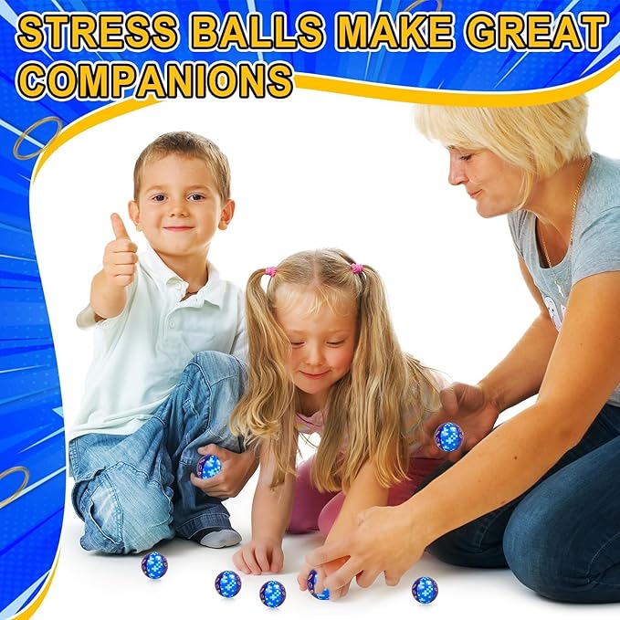 24 PCS Blue Golden Rings Stress Balls for Kids Party Favors, 1.57 Inch Anxiety Relief Fidget Sensory Toys Golden Rings Theme Squeeze Toys Bulk for Birthday Goodie Bags Carnival Gifts Classroom Prizes