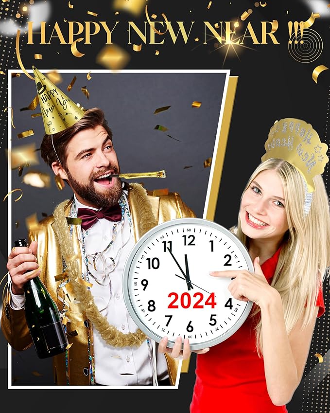 Wettarn 144 Pcs New Years Eve Party Supplies Happy New Year Cone Hats Black Silver and Gold Tiaras Squawkers Leis for 48 Guests Newyear Celebration Gift Party Favors Accessories