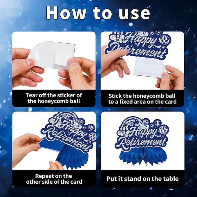 12Pcs Retirement Party Decorations for Men Women Blue Silver Happy Retirement Banner Honeycomb Centerpiece Swirls Party Supplies Retired Farewell Party Set Work Graduation Party Decorations