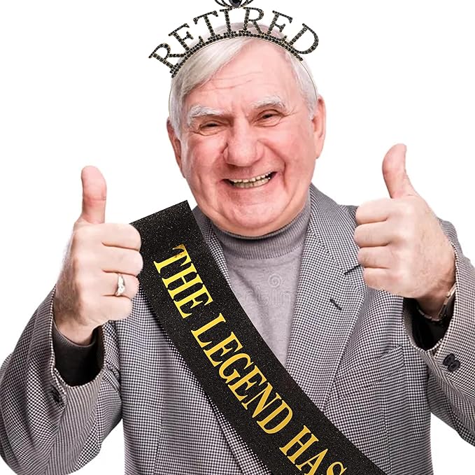 Retirement Crown Headband & Sash Set - The Legend Has Retired Retirement Party Decorations for Women Men Retirement Gifts for Women Men Retirement Party Supplies Black Glitter