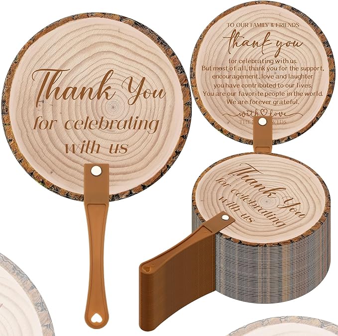 100 Pcs Wedding Hand Fans for Guests Bulk Decorative Plastic Handheld Wedding Favor Fans with Handle Thank You for Celebrating with Us for Ceremony Bridal Shower Party Decor (Tree Bark)
