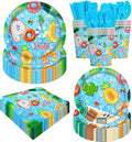 140PCS Summer Pool Party Decorations Set Swimming Beach Ball Themed Birthday, Tropical Hawaii Holiday Tableware Supplies Includes Plates, Napkin, Fork, Cup, Serves 20