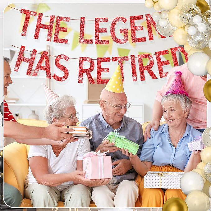 The Legend Has Retired Banner Red Glitter Pre Strung No DIY Retirement Banner Decorations for Men Women Retirement Party Supplies(Red)