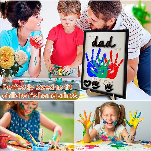10" Best Dad Ever Hands Down DIY Handprint Kit with Acrylic Paint, Art Craft Family Keepsake Wood Frame Dad Keychain Birthday Gift Father's Day for Daddy, Papa Family Sign with Kids Names HF90-D