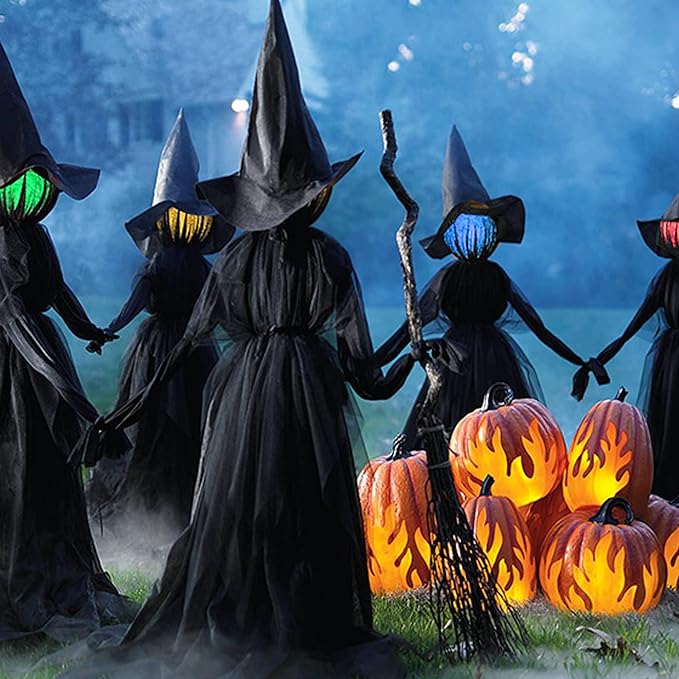 Dazzle Bright Halloween Decorations, 6 FT Set of 3 Light Up Halloween Witch with Stakes, Witch Decorations for Outdoor Garden Yard Lawn Haunted House Decor