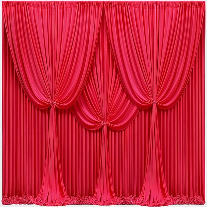 40x10FT Red Backdrop Curtains for Wedding Christmas, Wrinkle Free Polyester Photography Backdrop Drapes for Wedding Baby Shower Birthday Parties Stage Background Stand Decorations 4x10ft,10 Panels