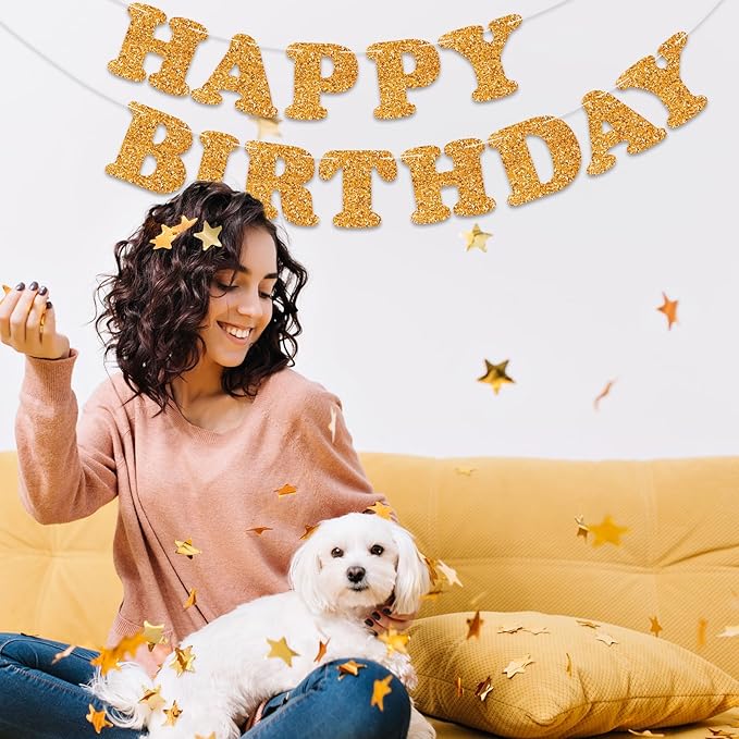 Glitter Orange Happy Birthday Banner Birthday Party Decorations Sign Bunting Banner for Wall Decor Party Background for Girls Women Adults