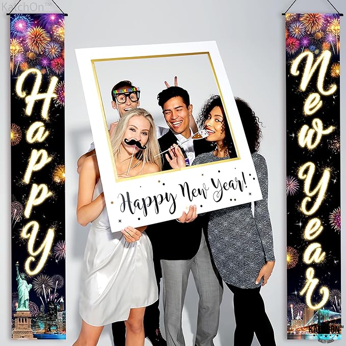 KatchOn, XtraLarge Happy New Year Banner - 72x12 Inch | New Years Decorations 2026 | Door Banner for Happy New Year 2026 | New Years Eve Party Supplies 2026, Nye Decorations 2026 | Nye Decor 2026