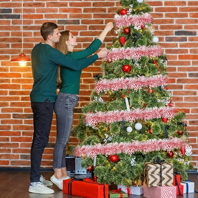 33ft Christmas Tinsel Candy Cane Hanging Garland for Tree & Fireplace Decoration