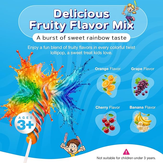 Rainbow Twist Lollipops Swirl 18 PCS- Spiral Twisty Lollipop - Bulk Lolipop Candy Suckers Treats - Swirly Candies for Birthdays Party Favors and Goodie Bags - Easter Basket Stuffers for Kids