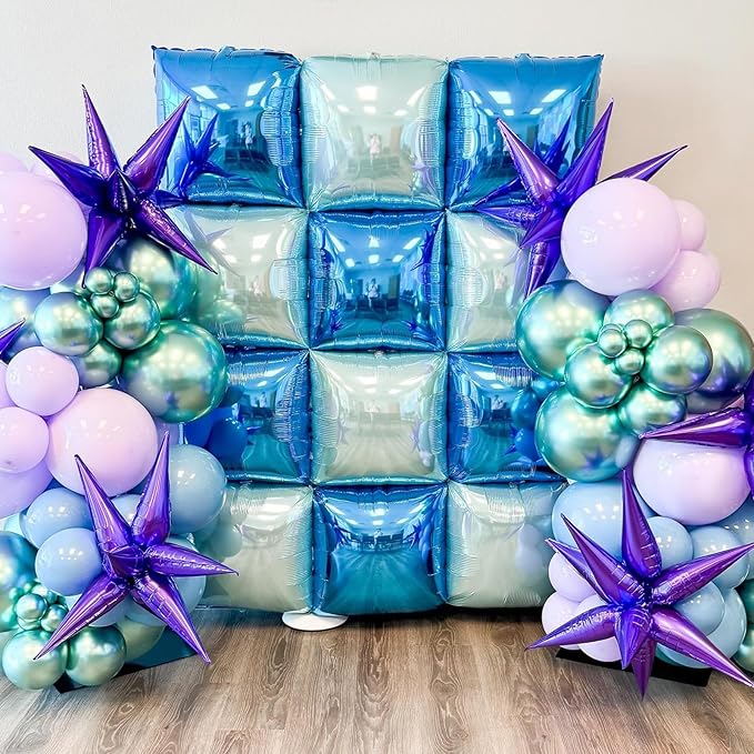 Metallic Navy Blue and Pearl Blue Double Sided Square Foil Balloons Wall,19 Inches Blue Chrome Foil Balloons Tunnel Arch Kit for Bachelorette,Anniversary,Wedding,Birthday Party Background Decoration