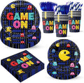 Game on Maze Themed Party Decorations Supplies Retro Arcade Game Themed Party Tableware Set Include Plates, Cups, Napkins,Cutlery and Straw for Birthday Party Decorations Serves 24