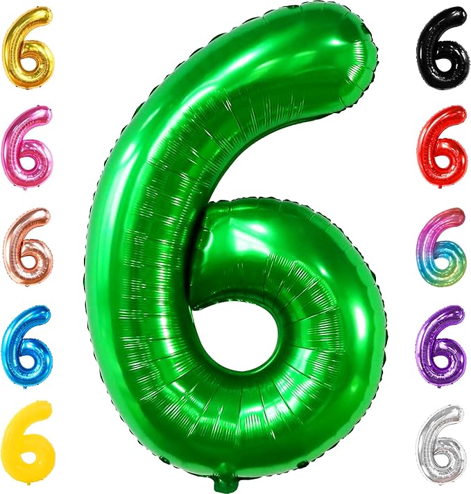 KatchOn, Giant Dark Green Number 6 Balloon - 40 Inch | 6 Birthday Balloon for 6th Birthday Decorations | 6 balloons for Birthday | Six Balloon Number | 6 Year Old balloon for 6 Year Decorations