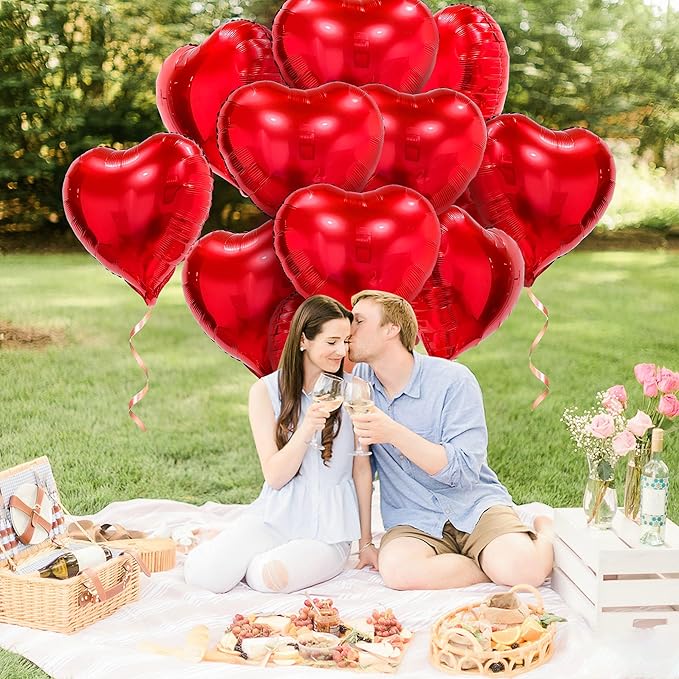 Red Heart Balloons, 20 Pcs18 Inch Heart Shape Foil Balloons Love Balloons for Valentines Day Decorations, Galentines Balloons for Birthday Wedding Anniversary Party Decors