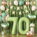 Sage Green 70th Birthday Decorations for Women Men, 70 Years Loved Milestone Party Supplies, Sand White & Cream Balloon Kit with Green Number 70 Balloon and Fringe