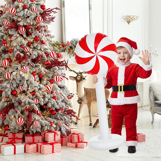 2 Pcs Christmas Inflatable Outdoor Decorations 4 FT Christmas Candy Inflatable Column Decoration for Winter Xmas Lawn Yard Garden Home Decor