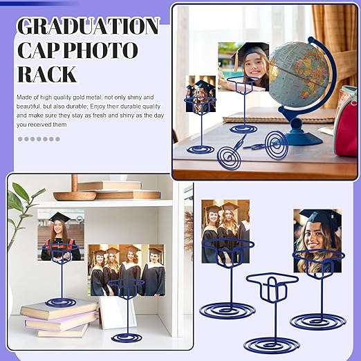 Rtteri 30 Pcs Grad Cap Graduation Picture Display 2 Inch Blue Photo Holders for Centerpieces Graduation Table Number Holders Card Stands for Class of 2026 Grad Party Supplies
