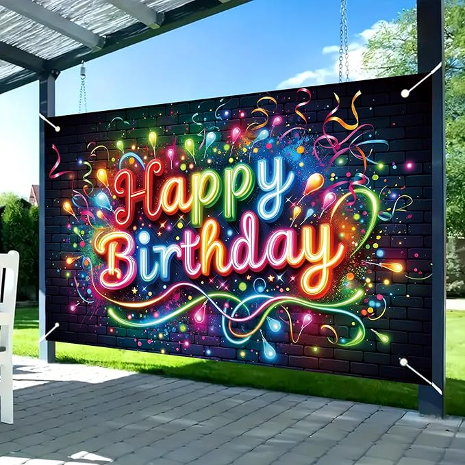 Nuxovilar Colorful Cupcakes & Balloons “Happy Birthday” Party Decor Banner, Playful Pattern Backdrop for Birthday Celebrations, Yard Sign Background, 71x43 Inch