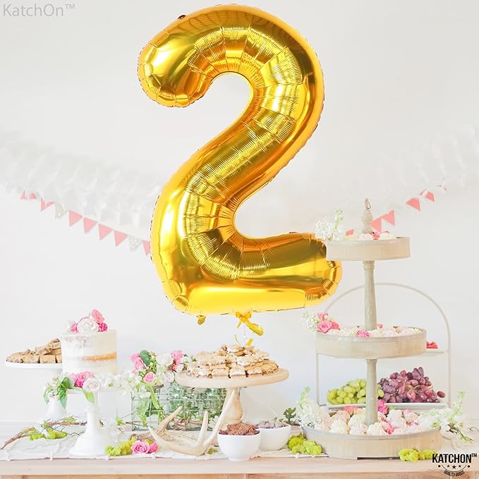 KatchOn, Gold Number 2 Balloon - Big 40 Inch | Gold Two Balloon, 2 Year Old Decorations Boy | 2nd Bdy Decorations | 2 Birthday Balloons, Two Wild Birthday Decoration