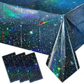 3Pcs Iridescent Space Tablecloths, Disposable Plastic Blue Galaxy Table Cloth Rectangle Table Covers for Space Starry Night Star Theme Party Birthday Party Decorations, 54x108 Inch