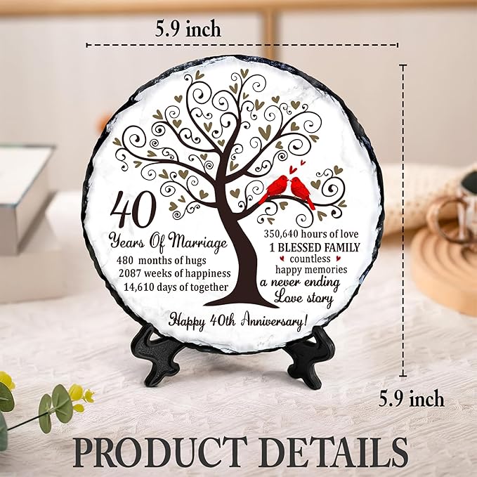 Ruby Couple Slate Plate - 40th Anniversary Wedding Gifts for Parents Couple - 40th Anniversary Unique Gift Ideas - 40 Years of Marriage Decoration, Plaque, Keepsake