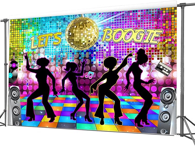 Disco Backdrop 5X3ft Retro Glow Party 70s 80s 90s Theme Stage Dance Background Disco Party Decoration Disco Ball Banner Dance Backdrop for Birthday Party Prom Portrait Photo Props Polyester, Multi
