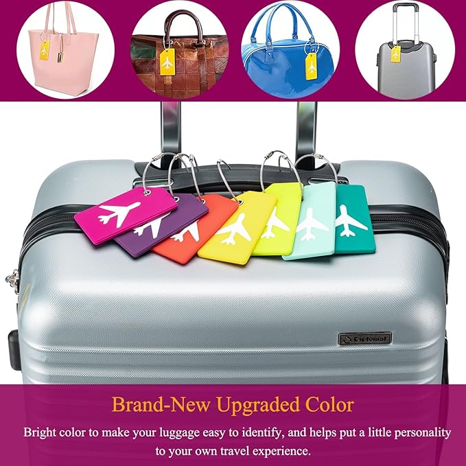 7 Pack Silicone Luggage Tag Travel Suitcase Tags with Name ID Card Perfect to Quickly Spot Baggage Handbag (Colorful)