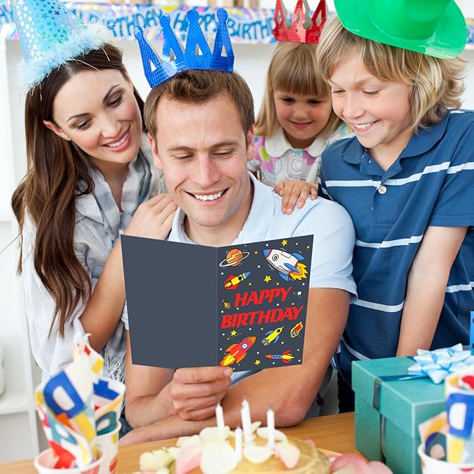 Hooqict Birthday Cards for Kids (4"x6") 10 Assorted Happy Birthday Cards with Envelopes and Greetings Inside (Carnival, Princess, Cake, Animals, Space, Gift Box, Balloons) for Boys Girls 1 2 3 4 5+