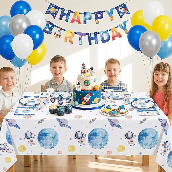 3 Pack First Trip Around The Sun Space Tablecloths, 54 x 108 Inch Outer Space Themed Tablecloth Waterproof Rectangle Star Party Table Cover for 1st Birthday Baby Shower Home Party Decorations