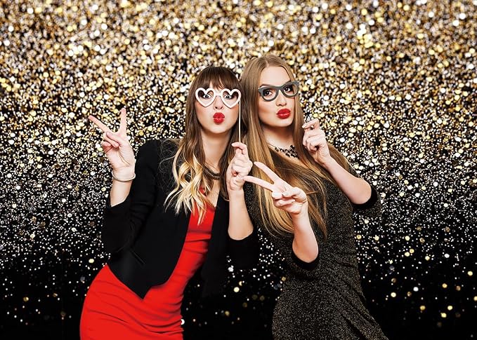 Dudaacvt 8x6FT Black and Gold Backdrop Gold Glitter Paint Banner Golden Bokeh Spot Starry Sky Wedding Adult Baby Children Family New Year Party Backdrop