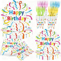 120Pcs Birthday Plates and Napkins Party Supplies Set, Serves 24 Guests Birthday Paper Plates and Napkins, Cups, Forks, Multicolor Birthday Design for Kids Boys Girls Party Decorations