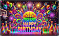 Nuxovilar Happy Birthday Banner Neon Basketball - Sports Party Backdrop, 71x43 Inch Glow Yard Sign for Boys Game Night Decor