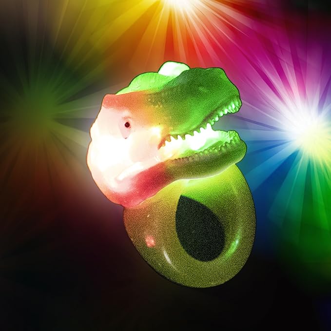 Kangaroo 12 Pack Dinosaur LED Light up Rings Bulk - Flashing Colorful LED Finger Lights Party Favors for Fun - Glow in the Dark Bumpy Blinky Rings for Rave Trinkets and Easter Basket Stuffers for kids