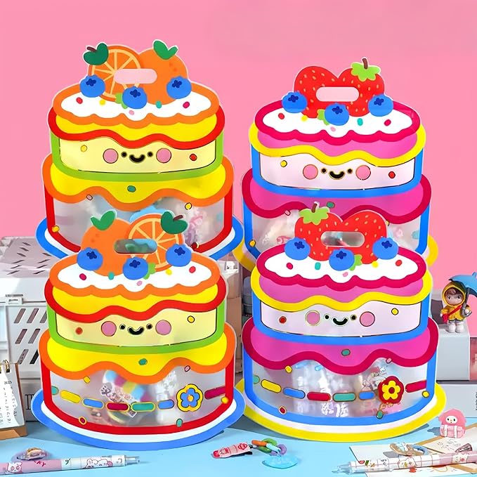 PABCK 20 Pack Clear Plastic Gift Bags Cartoon Goodie Bags 10.2x11 inch Candy Snack Cookie Packaging Bag with Handle Resealable Treats Birthday Party Favor Reusable Stand Up (10 Pink + 10 Orange)