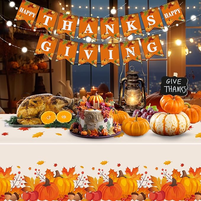 Slergut Thanksgiving Tablecloth Disposable 3 Pack, Thanksgiving Decorations for Party Fall Tablecloth Plastic 54" x 108" Table Decor Party Supplies Indoor and Outdoor Friendsfiving Fall Decorations