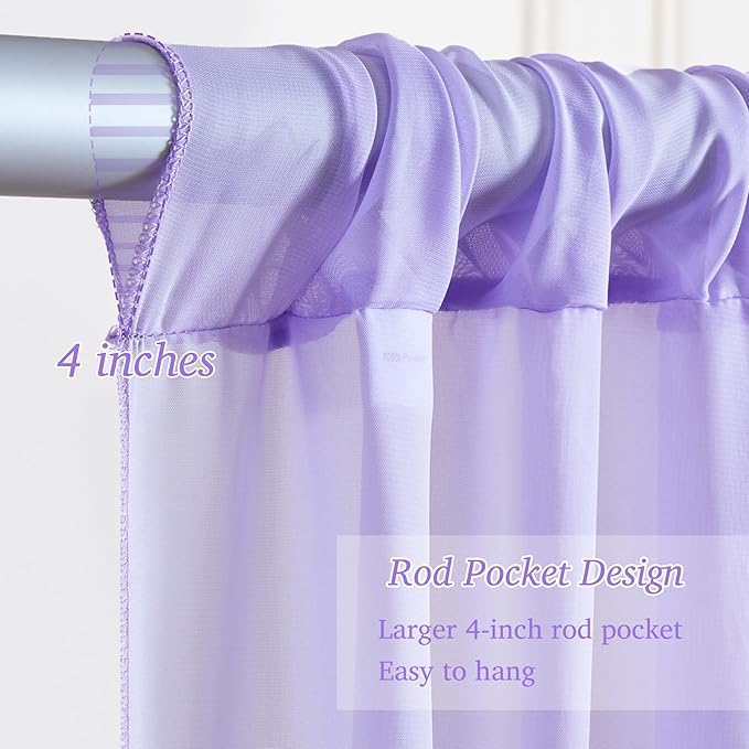 10x10ft Lavender Chiffon Backdrop Curtain with Lights String for Wedding Sheer Tulle Curtain Photo Backdrops Drapes for Baby Shower Birthday Party Home Ceremony Decorations