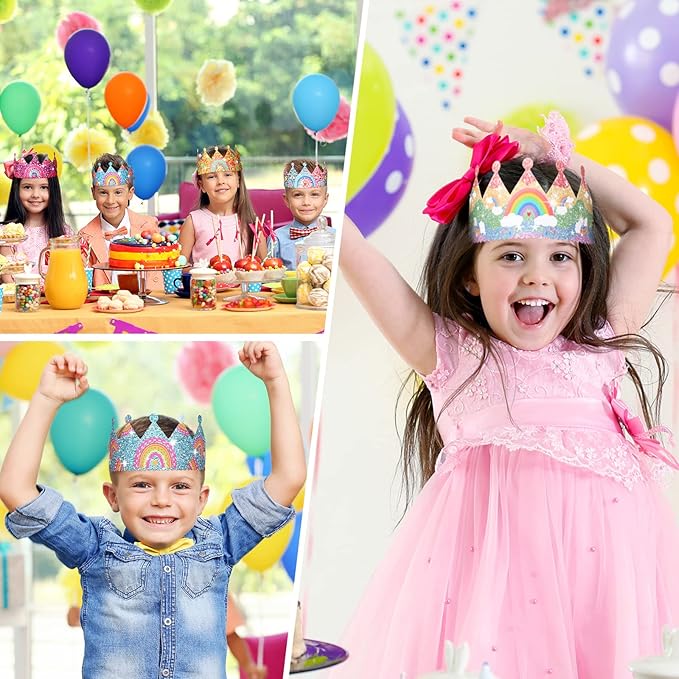 Kathfly Rainbow Birthday Party Hats Crown Headbands for Kids Birthday, Event, Rainbow Theme Party Supplies