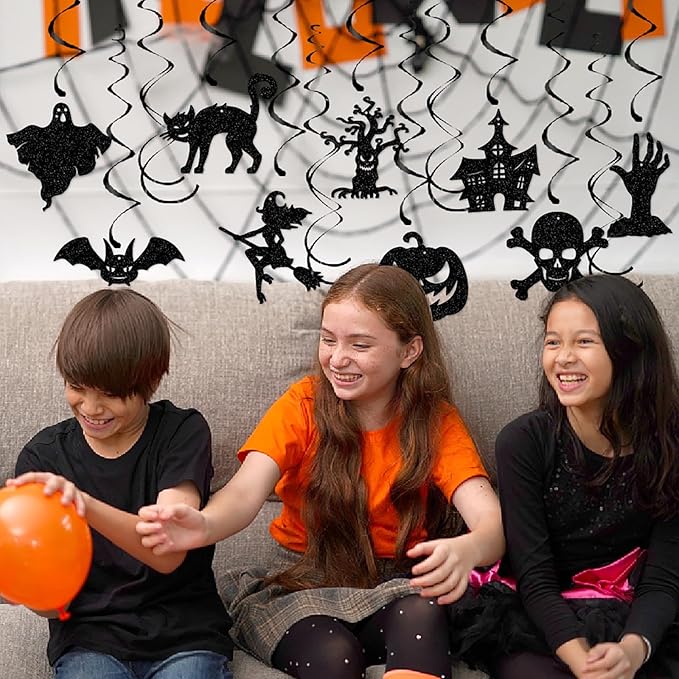 Halloween Black Creepy Vintage Party Decorations - 13Pcs Hanging Streamers Garland,Bat Witch Ghost Swirl Ceiling Outdoor Indoor Wall Decor Party Props,Porch Room Scary Supplies Hugtmr