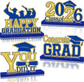 4Pcs Graduation Decorations Class of 2026 Wood Table Centerpieces Congrats Grad Wooden Sign Graduation Table Toppers Congratulate Tiered Tray Decor for 2026 Graduation Party(Blue-Gold)